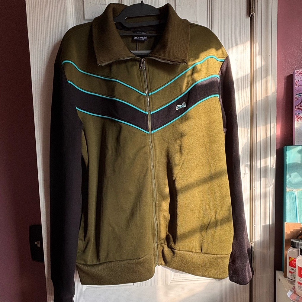Le Tigre Olive and Black Zip-Up with Blue Stripes